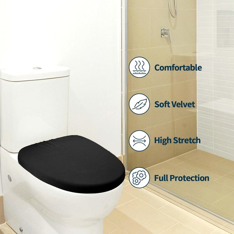 OXDFK Black Toilet Lid Cover, Toilet Lid Cover with Elastic Bottom, Replacement Universal Toilet Lid Cover, for Bathroom Decor Accessories, Washable - Image 3